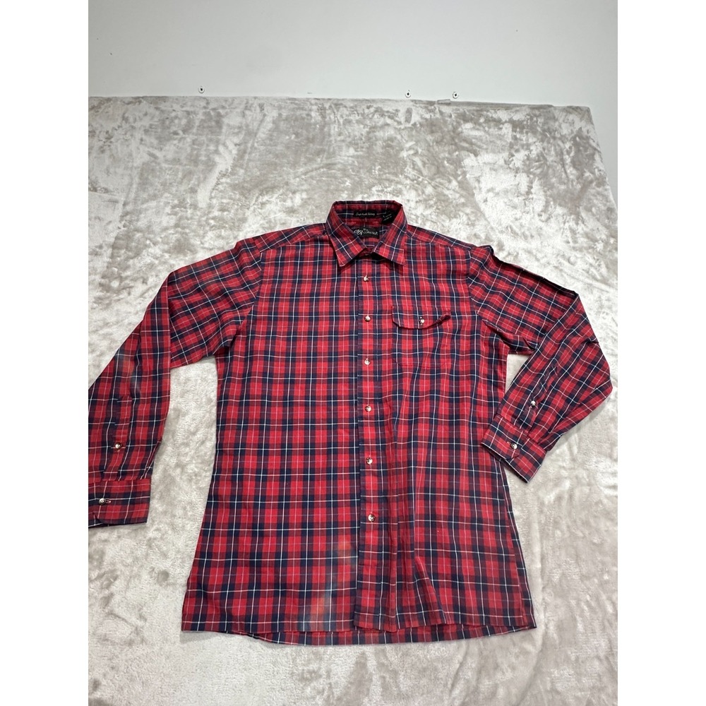 Mens Plaid Shirt Size Medium Red Blue by ASI The Collection Long Sleeve Flaw